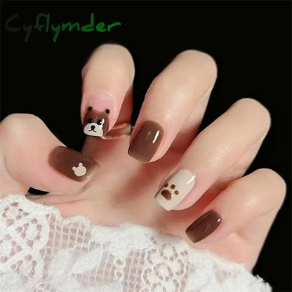 Cyflymder 24Pcs/Set Dry Rose Blush Artificial Wearing False Nails Removable French Press on Nails Full Coverage Handmade Fake Nail Art