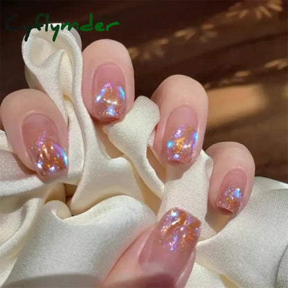Cyflymder 24Pcs/Set Dry Rose Blush Artificial Wearing False Nails Removable French Press on Nails Full Coverage Handmade Fake Nail Art