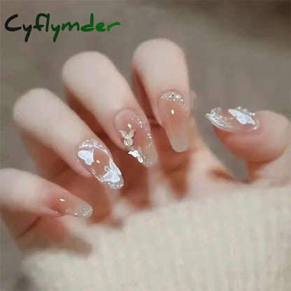 Cyflymder 24Pcs/Set Dry Rose Blush Artificial Wearing False Nails Removable French Press on Nails Full Coverage Handmade Fake Nail Art