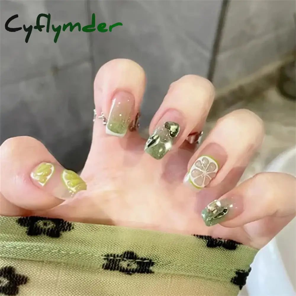 Cyflymder 24Pcs/Set Dry Rose Blush Artificial Wearing False Nails Removable French Press on Nails Full Coverage Handmade Fake Nail Art