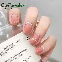 Cyflymder 24Pcs/Set Dry Rose Blush Artificial Wearing False Nails Removable French Press on Nails Full Coverage Handmade Fake Nail Art