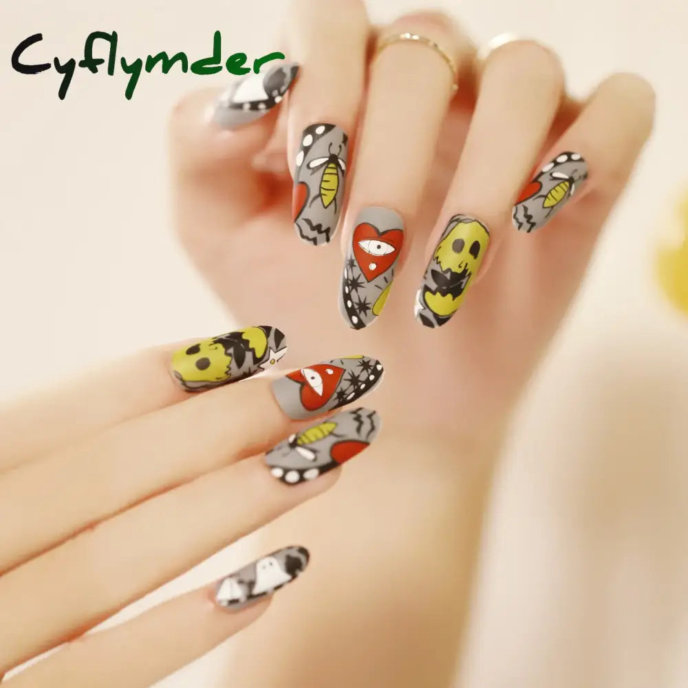 Cyflymder 24Pcs/Set Fake Nails With Glue Full Cover Nail Tips Press On Med Nails DIY Manicure Oval Head False Nails Pink Almond Artificial