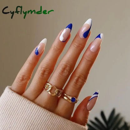 Cyflymder 24Pcs/Set Fake Nails With Glue Full Cover Nail Tips Press On Med Nails DIY Manicure Oval Head False Nails Pink Almond Artificial