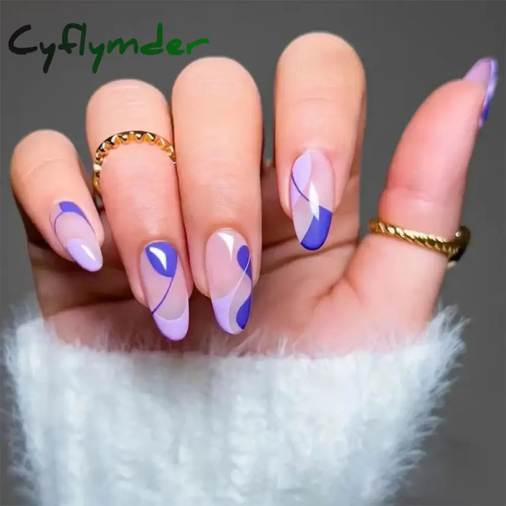 Cyflymder 24Pcs/Set Fake Nails With Glue Full Cover Nail Tips Press On Med Nails DIY Manicure Oval Head False Nails Pink Almond Artificial