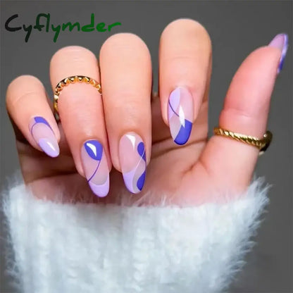 Cyflymder 24Pcs/Set Fake Nails With Glue Full Cover Nail Tips Press On Med Nails DIY Manicure Oval Head False Nails Pink Almond Artificial