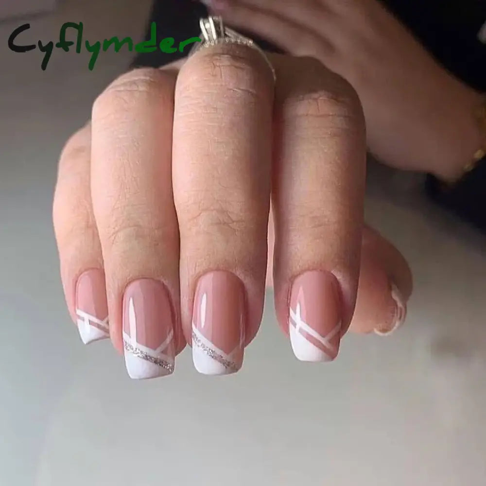 Cyflymder 24Pcs/Set Fake Nails With Glue Full Cover Nail Tips Press On Med Nails DIY Manicure Oval Head False Nails Pink Almond Artificial