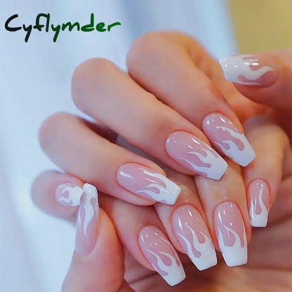 Cyflymder 24Pcs/Set Fake Nails With Glue Full Cover Nail Tips Press On Med Nails DIY Manicure Oval Head False Nails Pink Almond Artificial