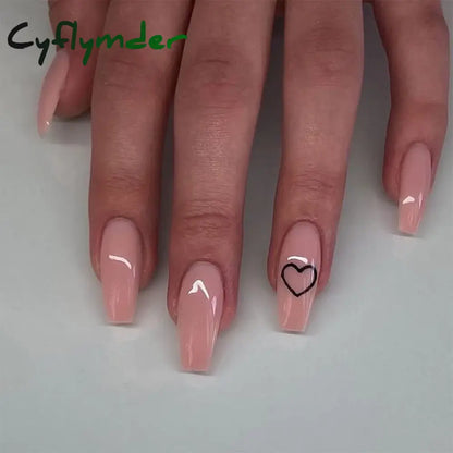 Cyflymder 24Pcs/Set Fake Nails With Glue Full Cover Nail Tips Press On Med Nails DIY Manicure Oval Head False Nails Pink Almond Artificial