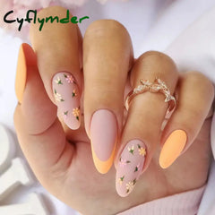 Cyflymder 24Pcs/Set False Nails Long Round Coffin Cute Kawaii Stick on Art Nail Ballerina Press on Nail Set  Seamless Removable Fake Nails