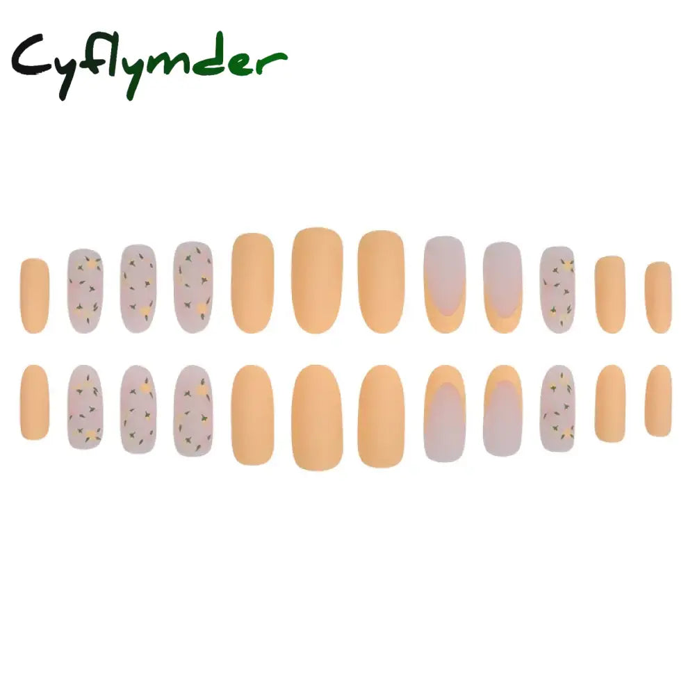 Cyflymder 24Pcs/Set False Nails Long Round Coffin Cute Kawaii Stick on Art Nail Ballerina Press on Nail Set  Seamless Removable Fake Nails