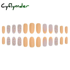 Cyflymder 24Pcs/Set False Nails Long Round Coffin Cute Kawaii Stick on Art Nail Ballerina Press on Nail Set  Seamless Removable Fake Nails