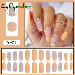 Cyflymder 24Pcs/Set False Nails Long Round Coffin Cute Kawaii Stick on Art Nail Ballerina Press on Nail Set  Seamless Removable Fake Nails