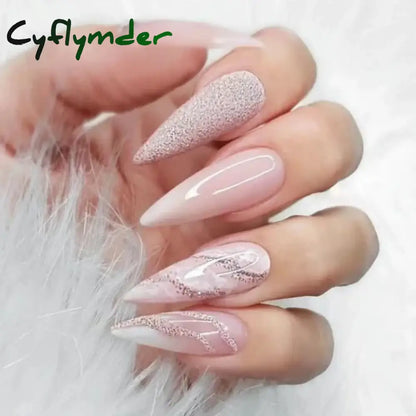 Cyflymder 24Pcs/Set False Nails Long Round Coffin Cute Kawaii Stick on Art Nail Ballerina Press on Nail Set  Seamless Removable Fake Nails