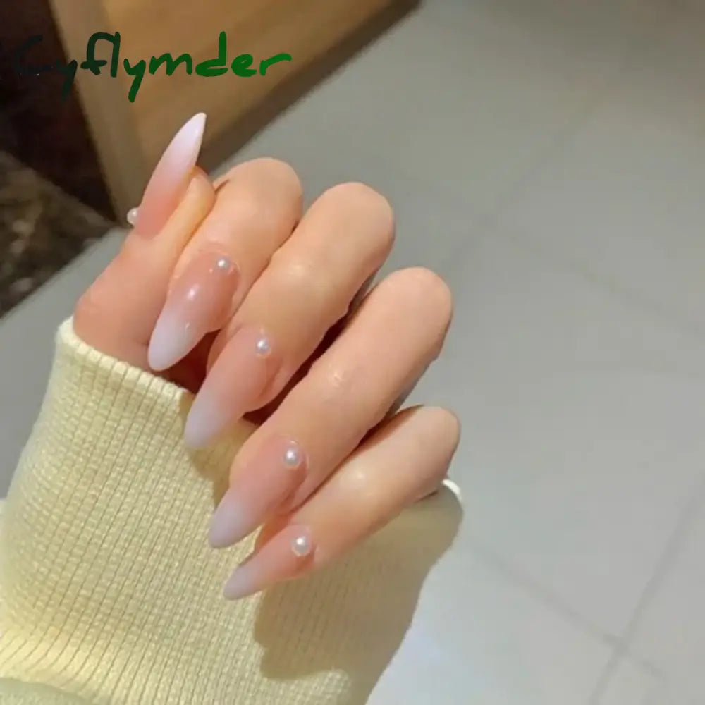 Cyflymder 24Pcs/Set False Nails Long Round Coffin Cute Kawaii Stick on Art Nail Ballerina Press on Nail Set  Seamless Removable Fake Nails