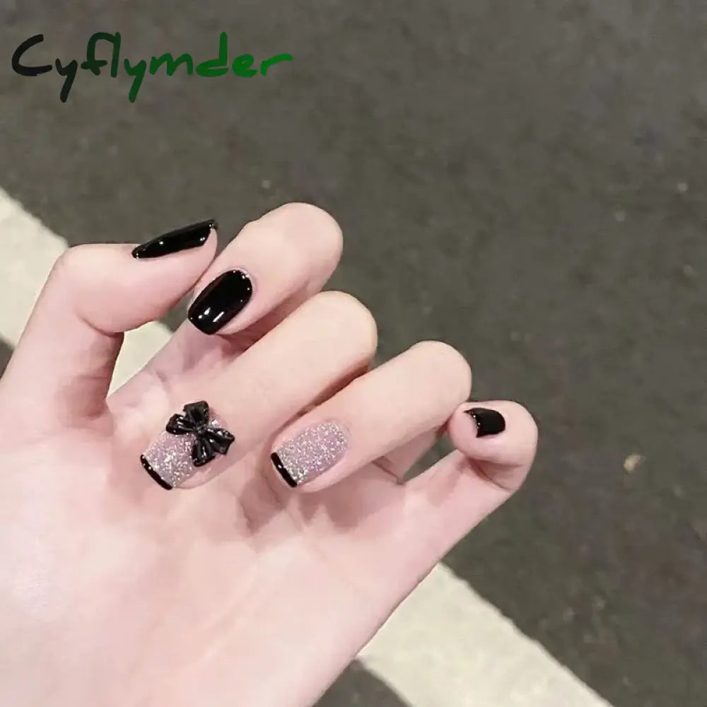 Cyflymder 24Pcs/Set False Nails Long Round Coffin Cute Kawaii Stick on Art Nail Ballerina Press on Nail Set  Seamless Removable Fake Nails