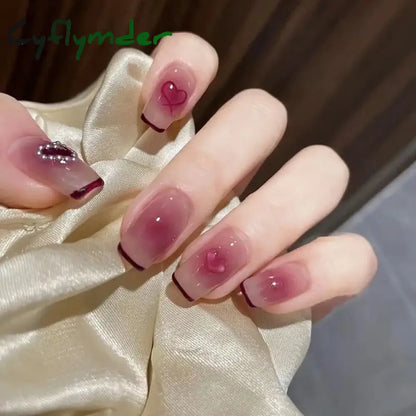 Cyflymder 24Pcs/Set False Nails Long Round Coffin Cute Kawaii Stick on Art Nail Ballerina Press on Nail Set  Seamless Removable Fake Nails