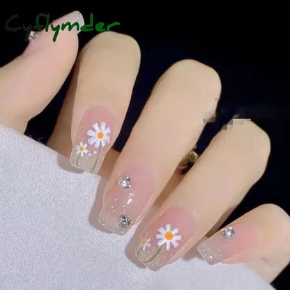 Cyflymder 24Pcs/Set False Nails Long Round Coffin Cute Kawaii Stick on Art Nail Ballerina Press on Nail Set  Seamless Removable Fake Nails
