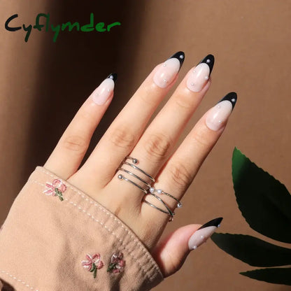 Cyflymder 24Pcs/Set False Nails Long Round Coffin Cute Kawaii Stick on Art Nail Ballerina Press on Nail Set  Seamless Removable Fake Nails