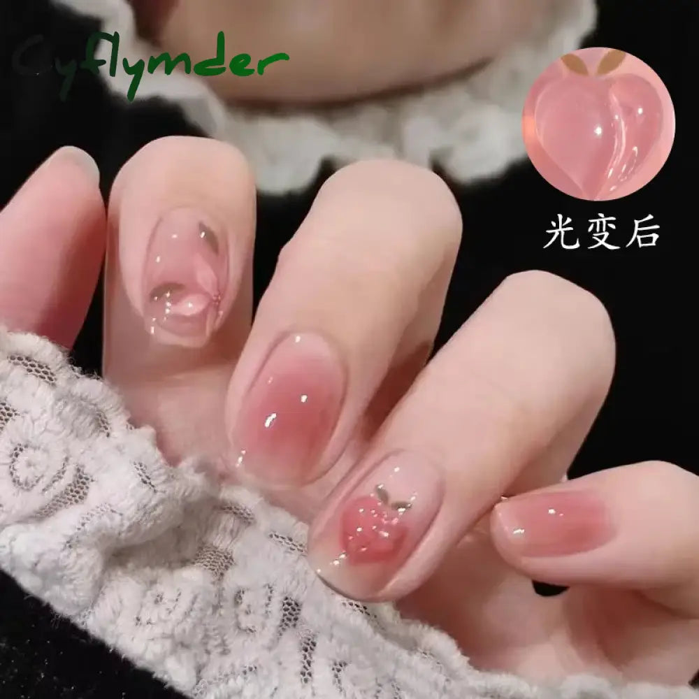 Cyflymder 24Pcs/Set False Nails Long Round Coffin Cute Kawaii Stick on Art Nail Ballerina Press on Nail Set  Seamless Removable Fake Nails