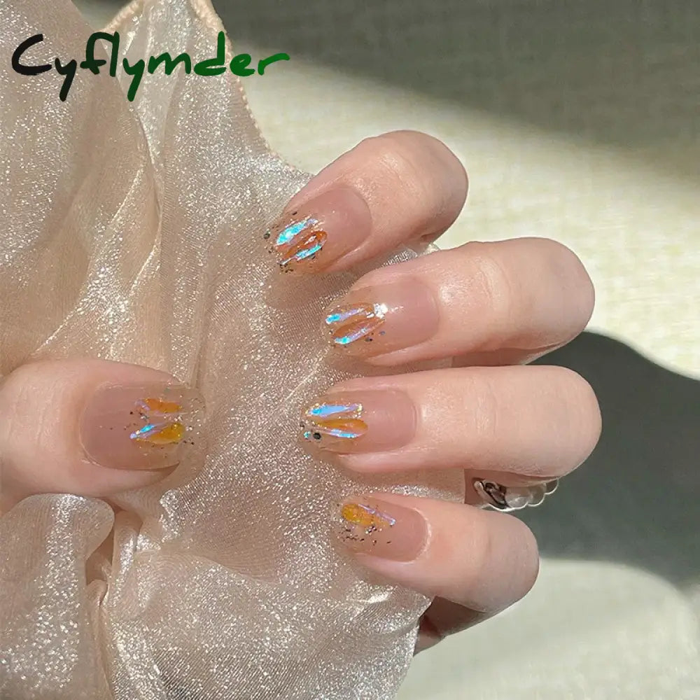 Cyflymder 24Pcs/Set False Nails Long Round Coffin Cute Kawaii Stick on Art Nail Ballerina Press on Nail Set  Seamless Removable Fake Nails
