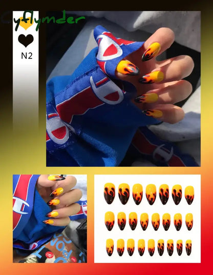 Cyflymder 24Pcs/Set False Nails Long Round Coffin Cute Kawaii Stick on Art Nail Ballerina Press on Nail Set  Seamless Removable Fake Nails