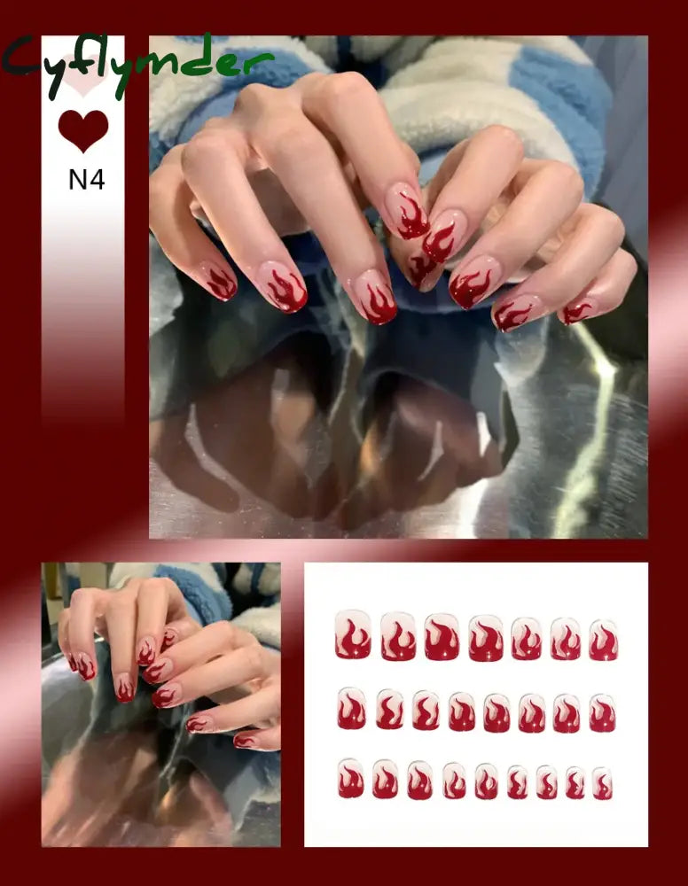 Cyflymder 24Pcs/Set False Nails Long Round Coffin Cute Kawaii Stick on Art Nail Ballerina Press on Nail Set  Seamless Removable Fake Nails