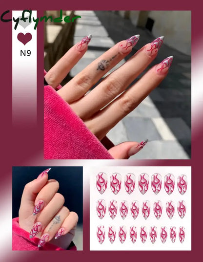 Cyflymder 24Pcs/Set False Nails Long Round Coffin Cute Kawaii Stick on Art Nail Ballerina Press on Nail Set  Seamless Removable Fake Nails