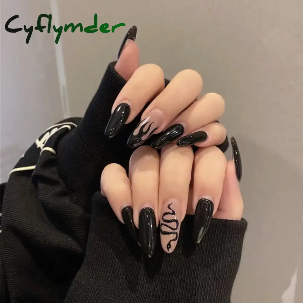Cyflymder 24Pcs/Set False Nails Long Round Coffin Cute Kawaii Stick on Art Nail Ballerina Press on Nail Set  Seamless Removable Fake Nails