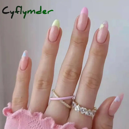 Cyflymder 24Pcs/Set False Nails Long Round Coffin Cute Kawaii Stick on Art Nail Ballerina Press on Nail Set  Seamless Removable Fake Nails