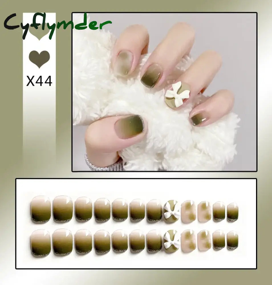 Cyflymder 24Pcs/Set False Nails Long Round Coffin Cute Kawaii Stick on Art Nail Ballerina Press on Nail Set  Seamless Removable Fake Nails