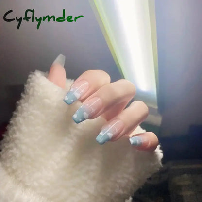 Cyflymder 24Pcs/Set False Nails Long Round Coffin Cute Kawaii Stick on Art Nail Ballerina Press on Nail Set  Seamless Removable Fake Nails