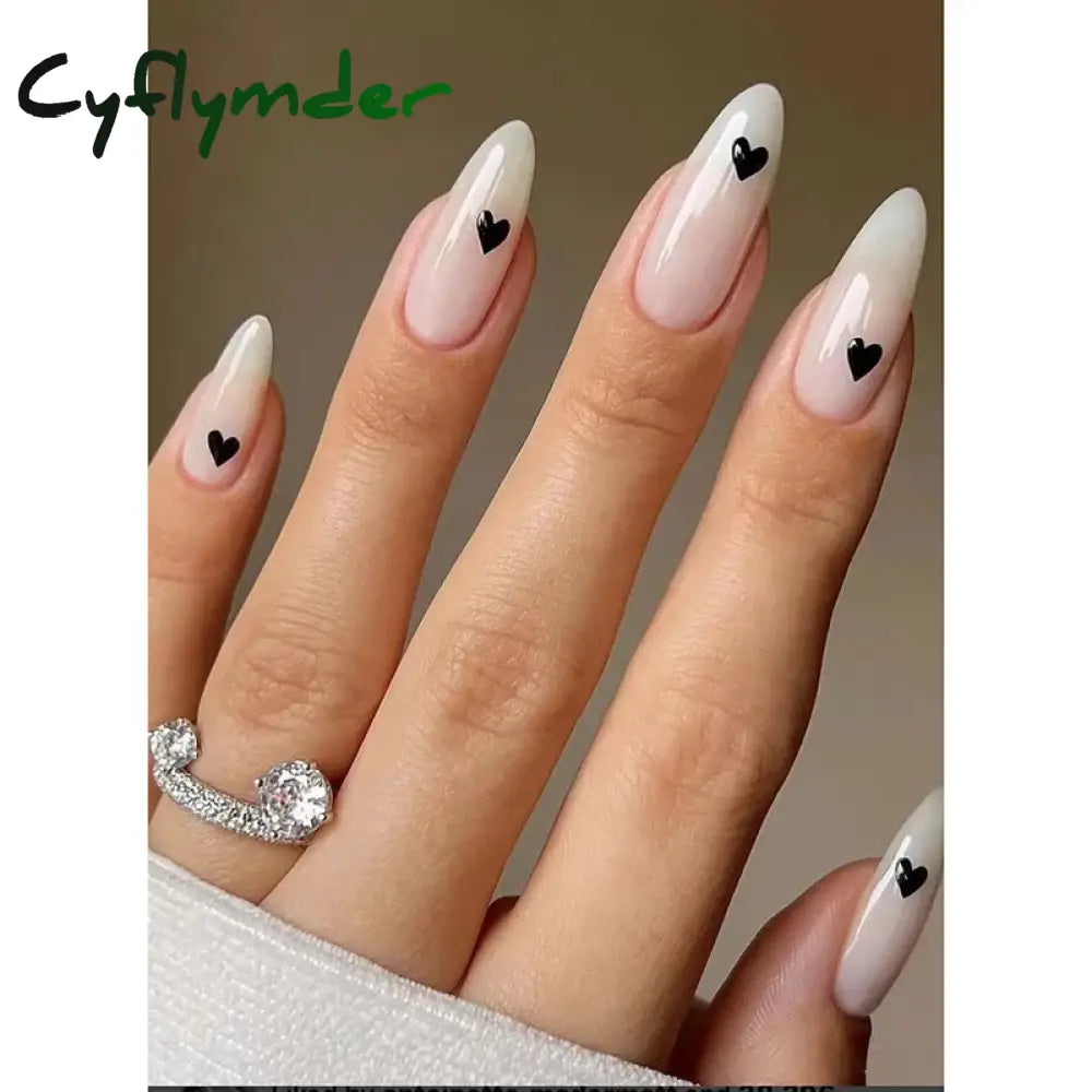 Cyflymder 24Pcs/Set False Nails Long Round Coffin Cute Kawaii Stick on Art Nail Ballerina Press on Nail Set  Seamless Removable Fake Nails