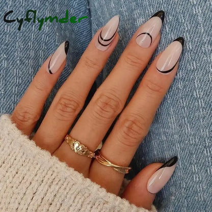 Cyflymder 24Pcs/Set False Nails Long Round Coffin Cute Kawaii Stick on Art Nail Ballerina Press on Nail Set  Seamless Removable Fake Nails