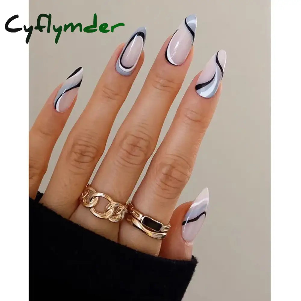 Cyflymder 24Pcs/Set False Nails Long Round Coffin Cute Kawaii Stick on Art Nail Ballerina Press on Nail Set  Seamless Removable Fake Nails