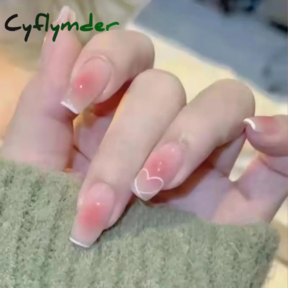 Cyflymder 24Pcs/Set False Nails Long Round Coffin Cute Kawaii Stick on Art Nail Ballerina Press on Nail Set  Seamless Removable Fake Nails