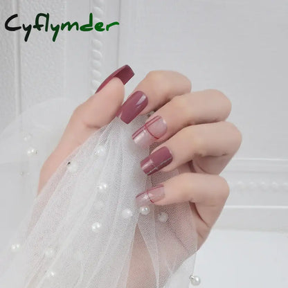 Cyflymder 24Pcs/Set False Nails Long Round Coffin Cute Kawaii Stick on Art Nail Ballerina Press on Nail Set  Seamless Removable Fake Nails