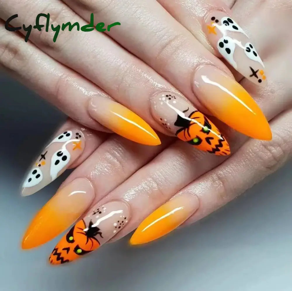 Cyflymder 24Pcs/Set False Nails Long Round Coffin Cute Kawaii Stick on Art Nail Ballerina Press on Nail Set  Seamless Removable Fake Nails
