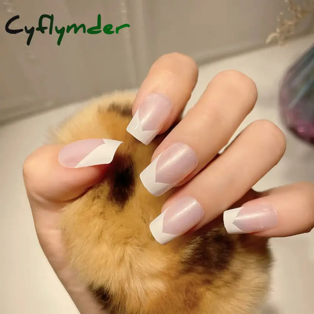 Cyflymder 24Pcs/Set False Nails Long Round Coffin Cute Kawaii Stick on Art Nail Ballerina Press on Nail Set  Seamless Removable Fake Nails