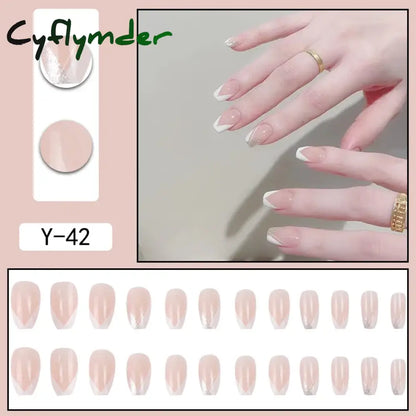 Cyflymder 24Pcs/Set False Nails Long Round Coffin Cute Kawaii Stick on Art Nail Ballerina Press on Nail Set  Seamless Removable Fake Nails