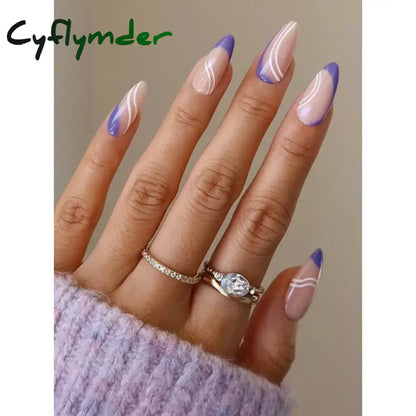 Cyflymder 24Pcs/Set False Nails Long Round Coffin Cute Kawaii Stick on Art Nail Ballerina Press on Nail Set  Seamless Removable Fake Nails