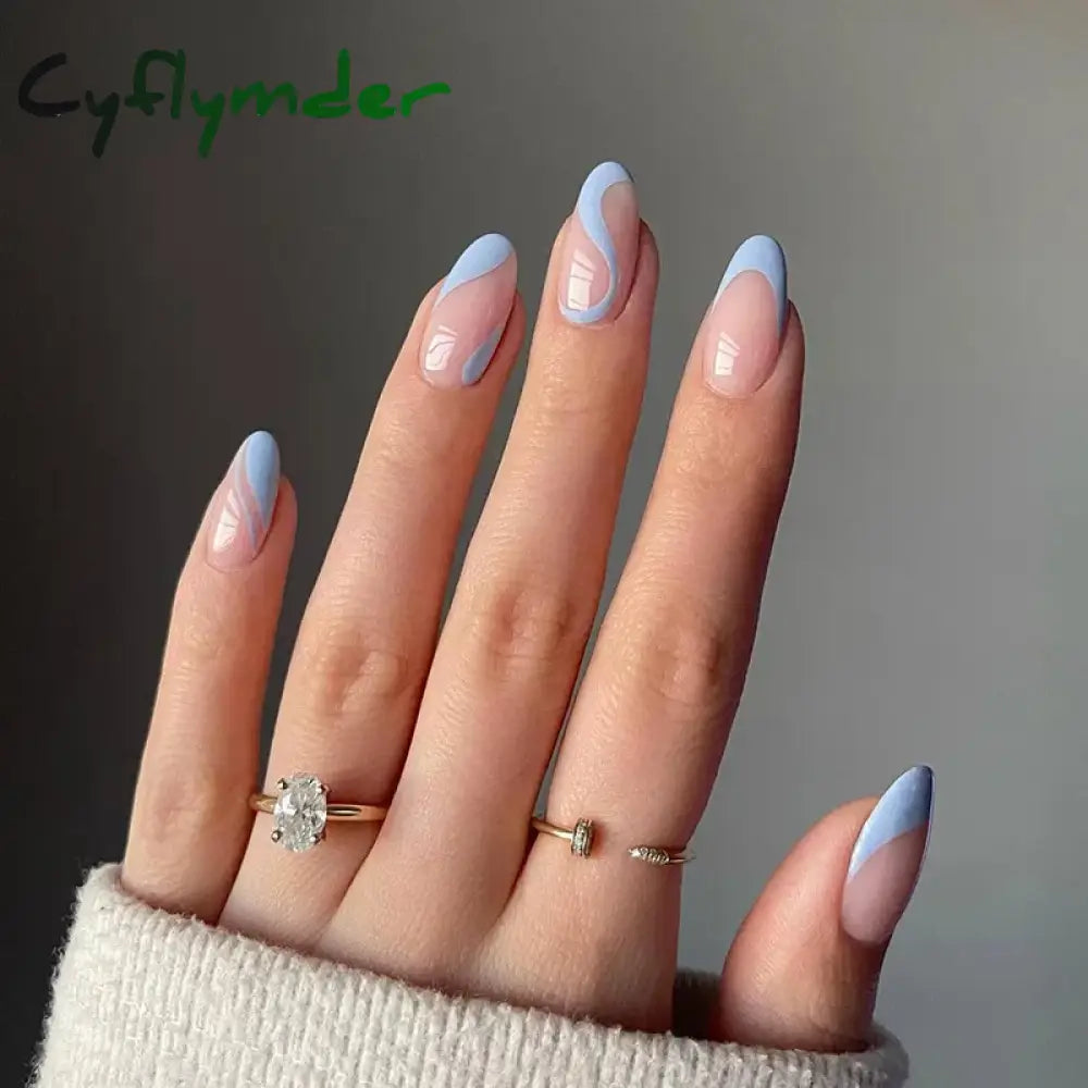 Cyflymder 24Pcs/Set False Nails Long Round Coffin Cute Kawaii Stick on Art Nail Ballerina Press on Nail Set  Seamless Removable Fake Nails