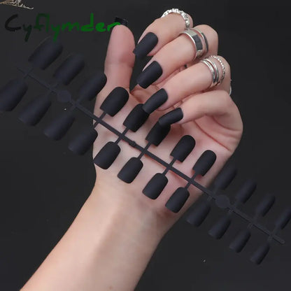 Cyflymder 24Pcs/Set Matte False Nails Glue Square Head Frosted Press On Fake Nail Tips Full Cover Artificial Fingernails Ballet Detachable