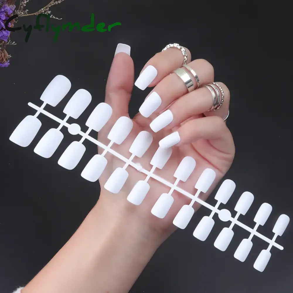 Cyflymder 24Pcs/Set Matte False Nails Glue Square Head Frosted Press On Fake Nail Tips Full Cover Artificial Fingernails Ballet Detachable