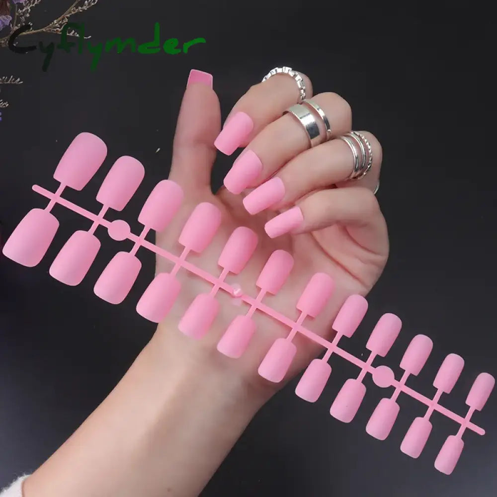 Cyflymder 24Pcs/Set Matte False Nails Glue Square Head Frosted Press On Fake Nail Tips Full Cover Artificial Fingernails Ballet Detachable