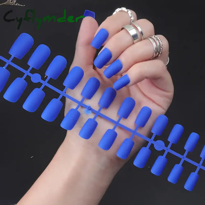 Cyflymder 24Pcs/Set Matte False Nails Glue Square Head Frosted Press On Fake Nail Tips Full Cover Artificial Fingernails Ballet Detachable