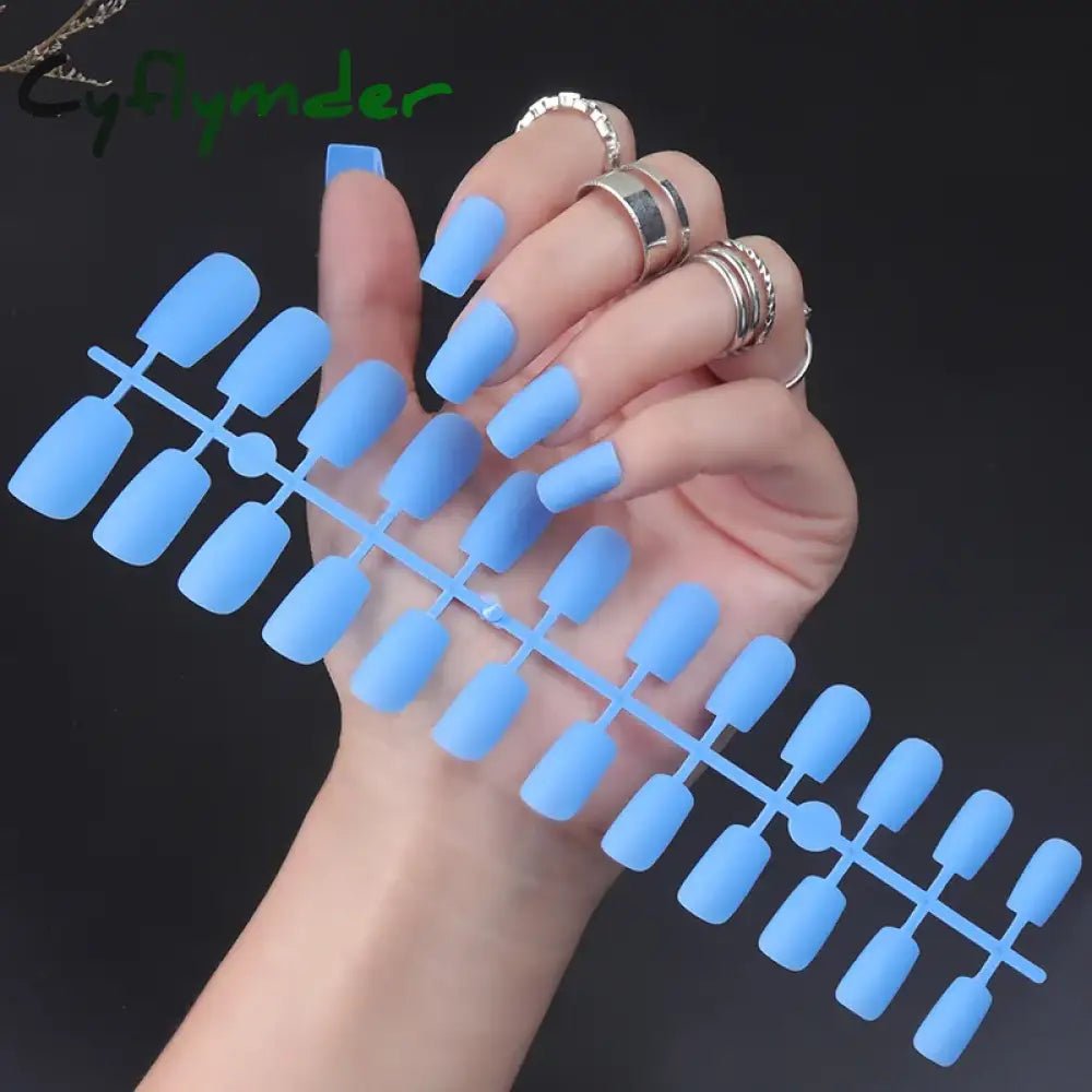 Cyflymder 24Pcs/Set Matte False Nails Glue Square Head Frosted Press On Fake Nail Tips Full Cover Artificial Fingernails Ballet Detachable