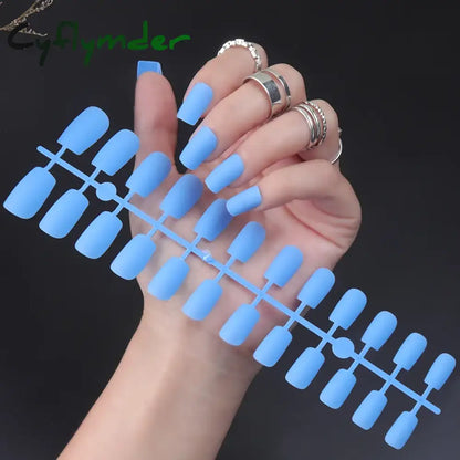 Cyflymder 24Pcs/Set Matte False Nails Glue Square Head Frosted Press On Fake Nail Tips Full Cover Artificial Fingernails Ballet Detachable