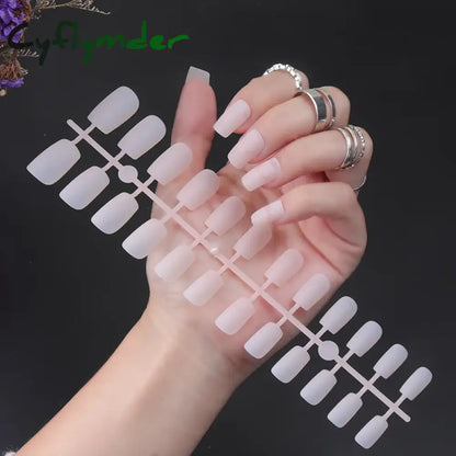 Cyflymder 24Pcs/Set Matte False Nails Glue Square Head Frosted Press On Fake Nail Tips Full Cover Artificial Fingernails Ballet Detachable