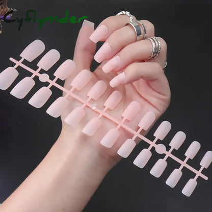 Cyflymder 24Pcs/Set Matte False Nails Glue Square Head Frosted Press On Fake Nail Tips Full Cover Artificial Fingernails Ballet Detachable