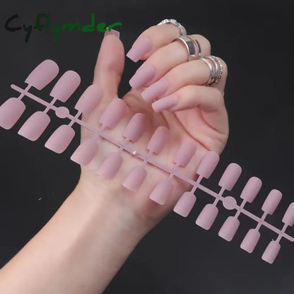 Cyflymder 24Pcs/Set Matte False Nails Glue Square Head Frosted Press On Fake Nail Tips Full Cover Artificial Fingernails Ballet Detachable